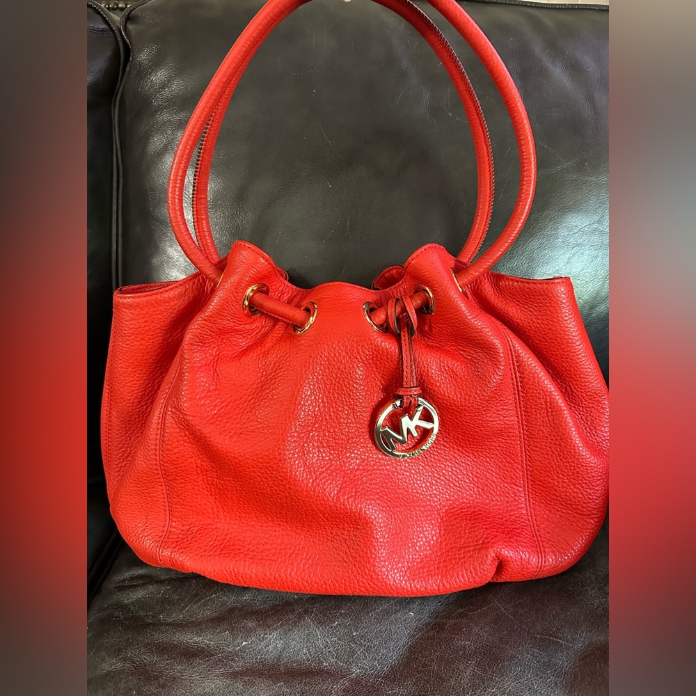 Michael Kors Red Leather Tote Handbag